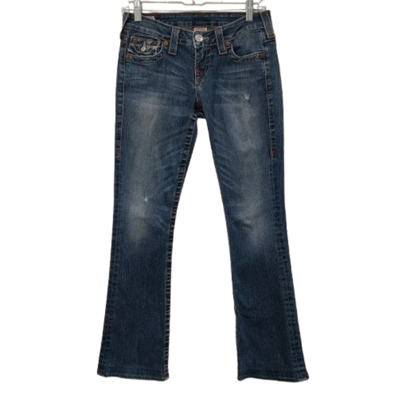 True Religion Becky Jeans Size 26 Made in USA Blue Distressed Denim Women's Jean - Picture 1 of 15